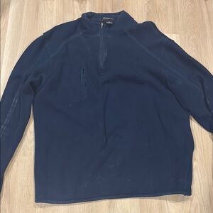 Blue Zip Up Sweater with Mock Neck